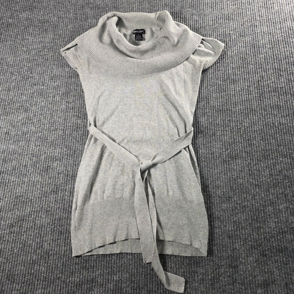 Wet Seal Gray Cowl Neck Short Sleeve Belted Sweater Tunic Small